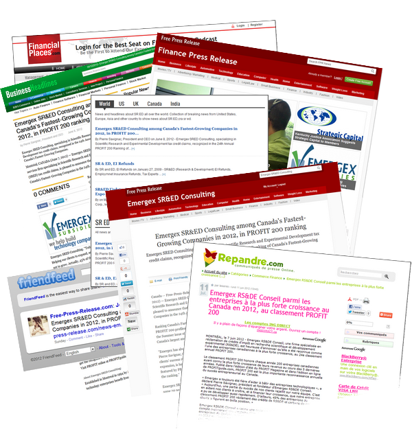  Publications parlant de la nomination d'Emergex au top 25 de la croissance au Québec